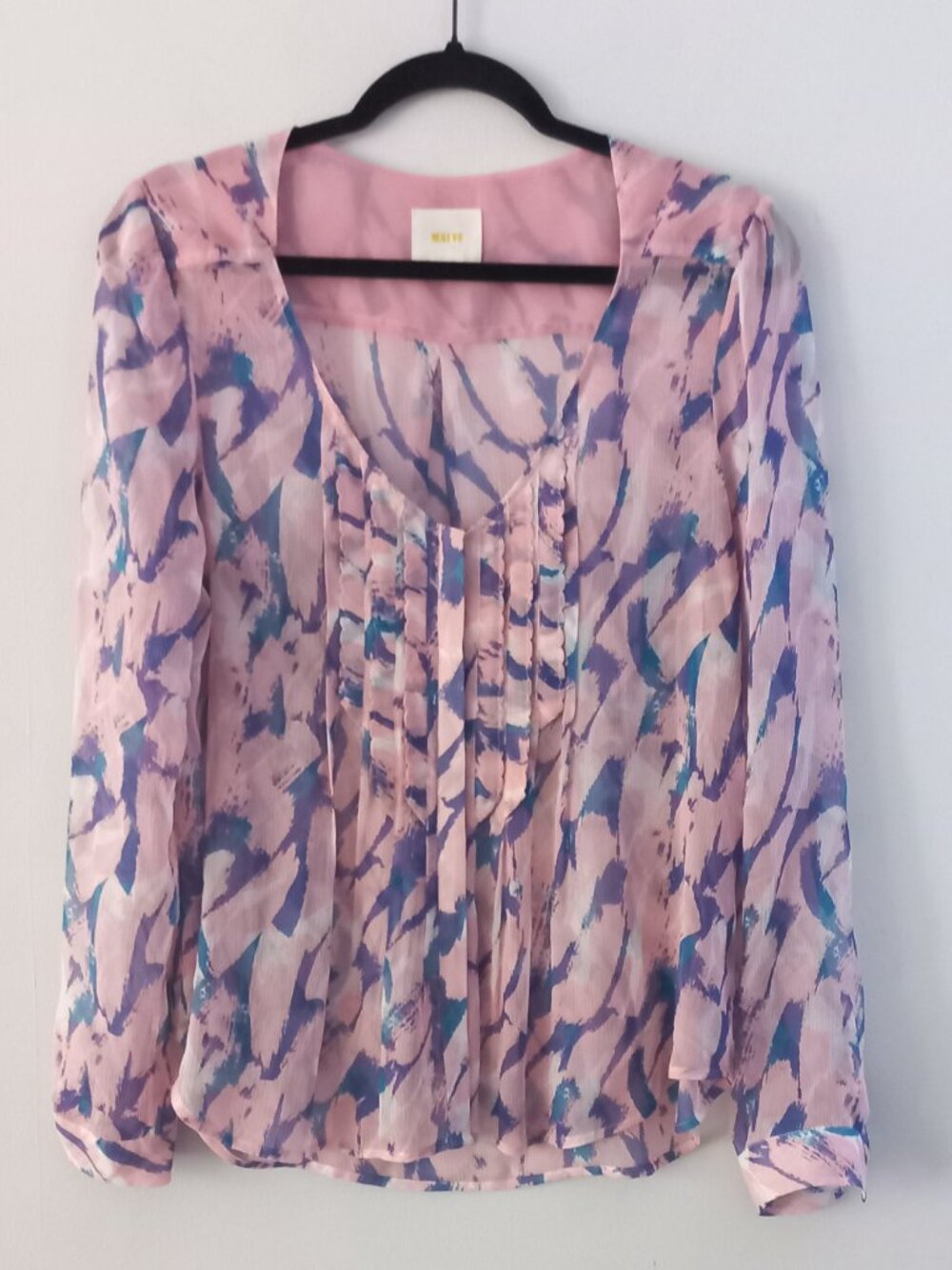 MAEVE ANTHROPOLOGIE silk sheer patterned long sleeve blouse